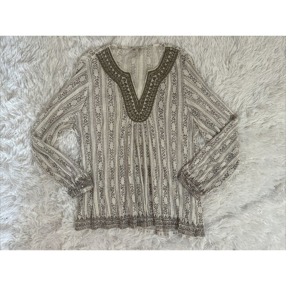 Lucky Brand Women’s XL Cinnamon Brown Embroidered Boho Top Blouse